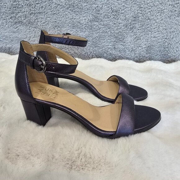 Naturalizer Vera Metallic French Navy Leather Ankle Strap Dress Sandals 6.5 NEW - Picture 6 of 11